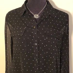 Sheer black & white button down top EUC!!